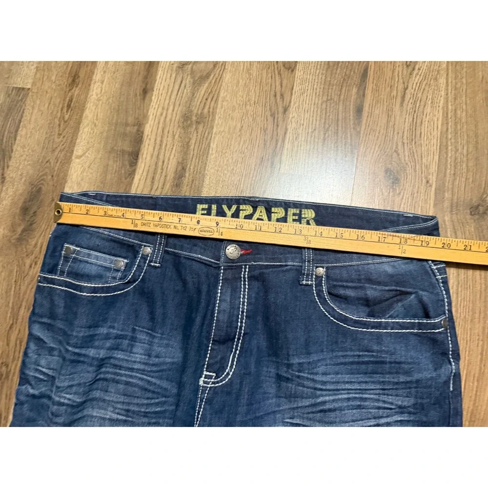 Flypaper Jeans Mens Size 38 Blue Denim Contrast Stitch Whiskering Straight Leg